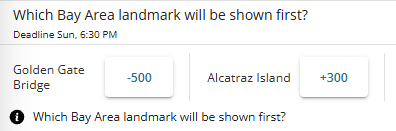 Betting odds for which Bay Area landmark will be shown first on the Super Bowl broadcast.
