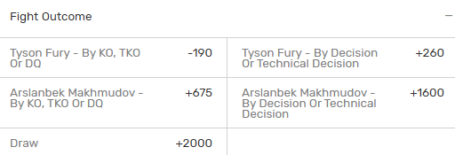Screenshot example of method of victory boxing odds from Bovada sportsbook.